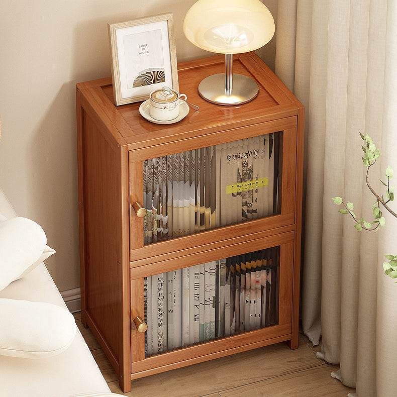 Contemporary Nordic Bamboo & Acrylic Rectangular Nightstand With 3/4-Tier Storage For Bedroom