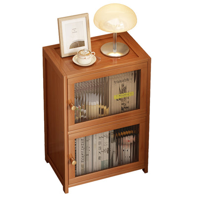 Contemporary Nordic Bamboo & Acrylic Rectangular Nightstand With 3/4-Tier Storage For Bedroom