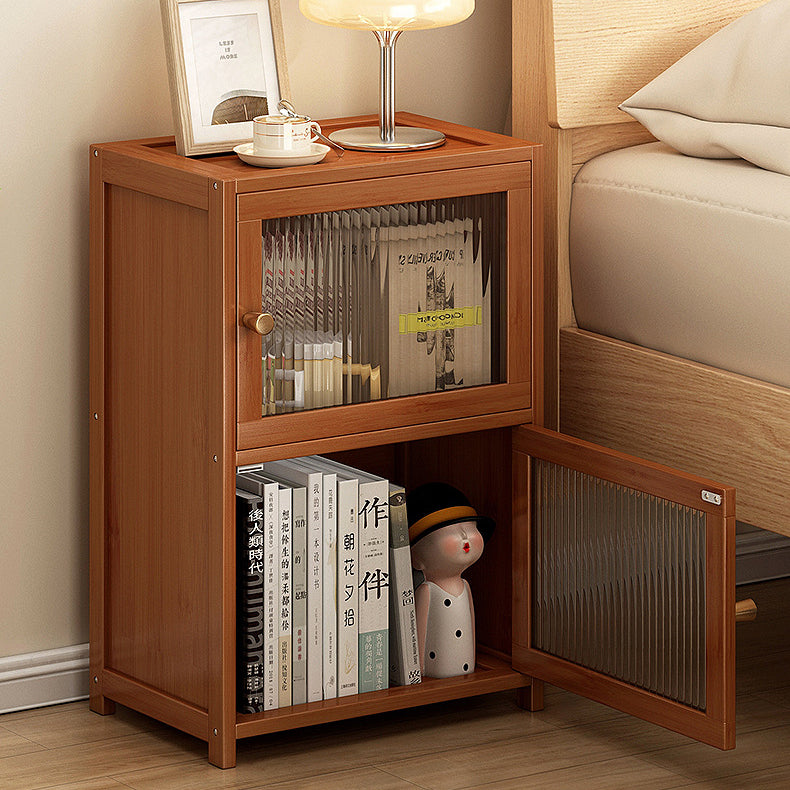 Contemporary Nordic Bamboo & Acrylic Rectangular Nightstand With 3/4-Tier Storage For Bedroom