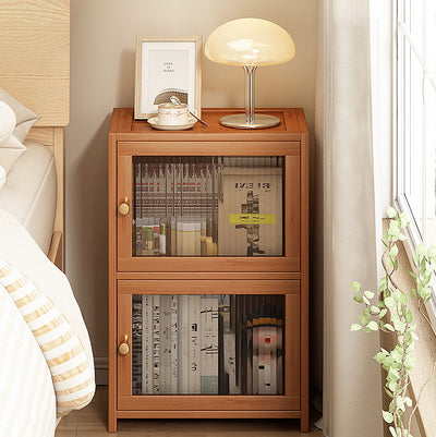 Contemporary Nordic Bamboo & Acrylic Rectangular Nightstand With 3/4-Tier Storage For Bedroom