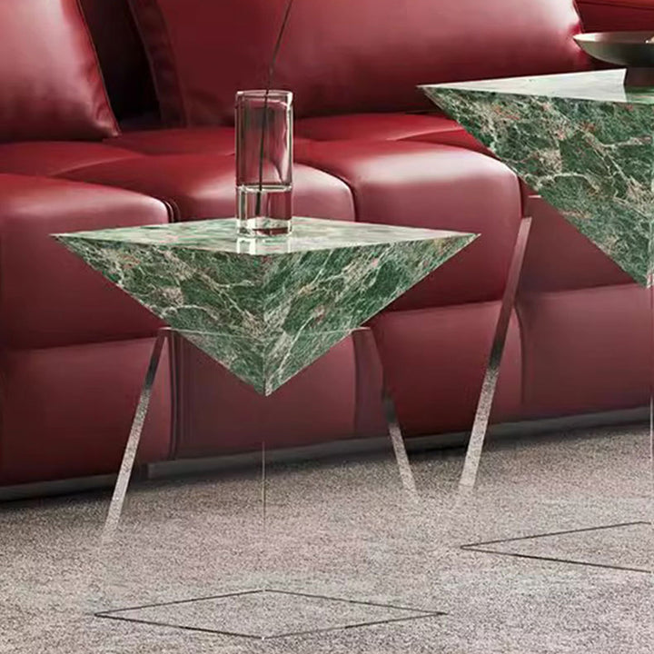 Modern Luxury Stone Slab &amp; Acrylic Cone End Table 1-Tray For Living Room