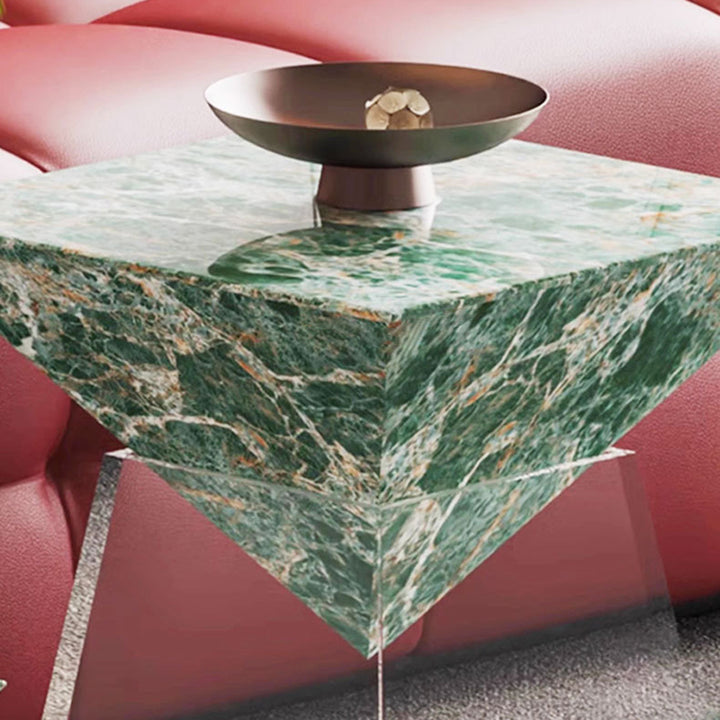 Modern Luxury Stone Slab &amp; Acrylic Cone End Table 1-Tray For Living Room