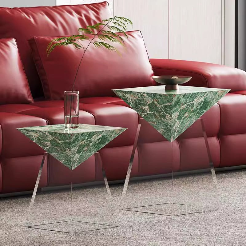 Modern Luxury Stone Slab &amp; Acrylic Cone End Table 1-Tray For Living Room