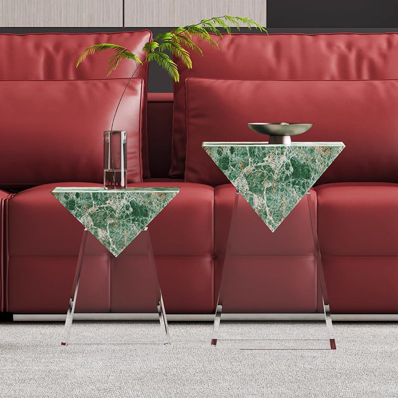 Modern Luxury Stone Slab &amp; Acrylic Cone End Table 1-Tray For Living Room