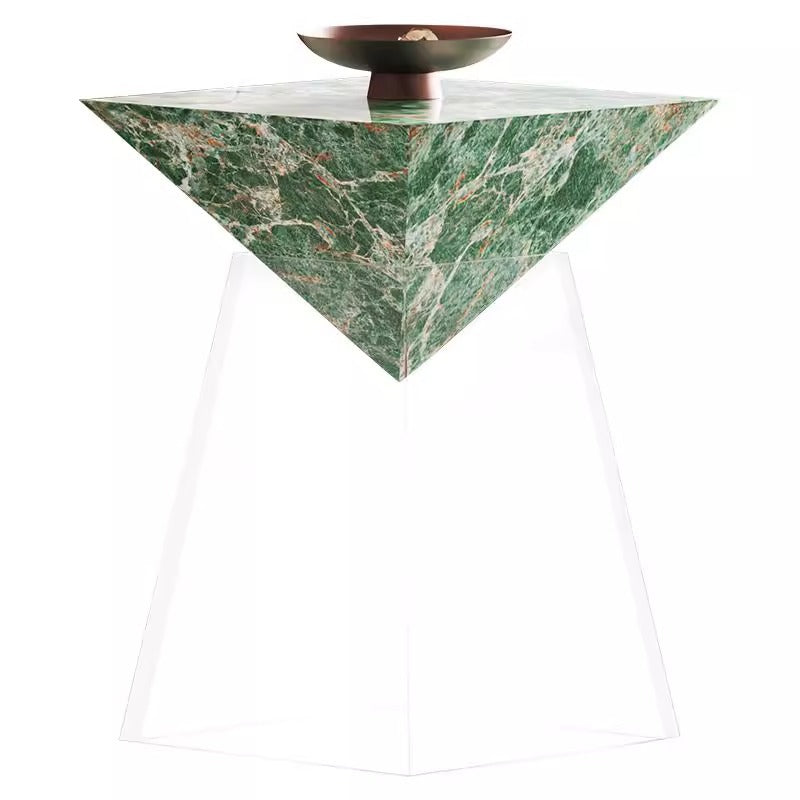Modern Luxury Stone Slab &amp; Acrylic Cone End Table 1-Tray For Living Room