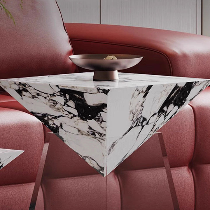 Modern Luxury Stone Slab &amp; Acrylic Cone End Table 1-Tray For Living Room
