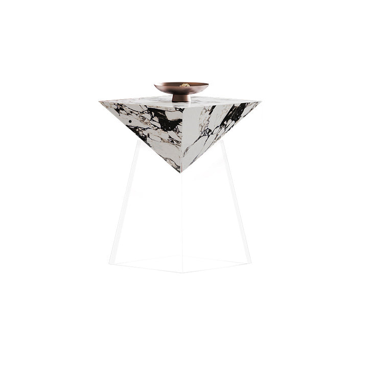 Modern Luxury Stone Slab &amp; Acrylic Cone End Table 1-Tray For Living Room