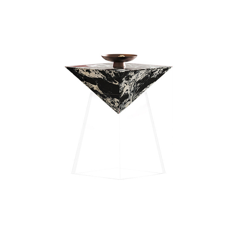 Modern Luxury Stone Slab &amp; Acrylic Cone End Table 1-Tray For Living Room