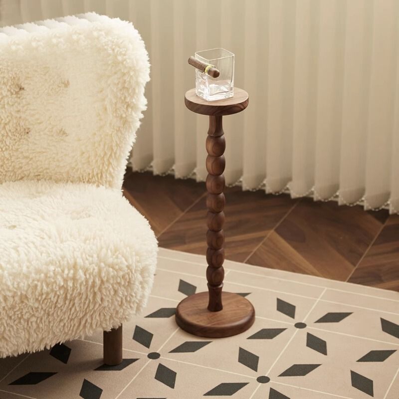 Contemporary Retro Beechwood Gourd-Shaped Small Side Table 1-Tray For Living Room & Bedroom
