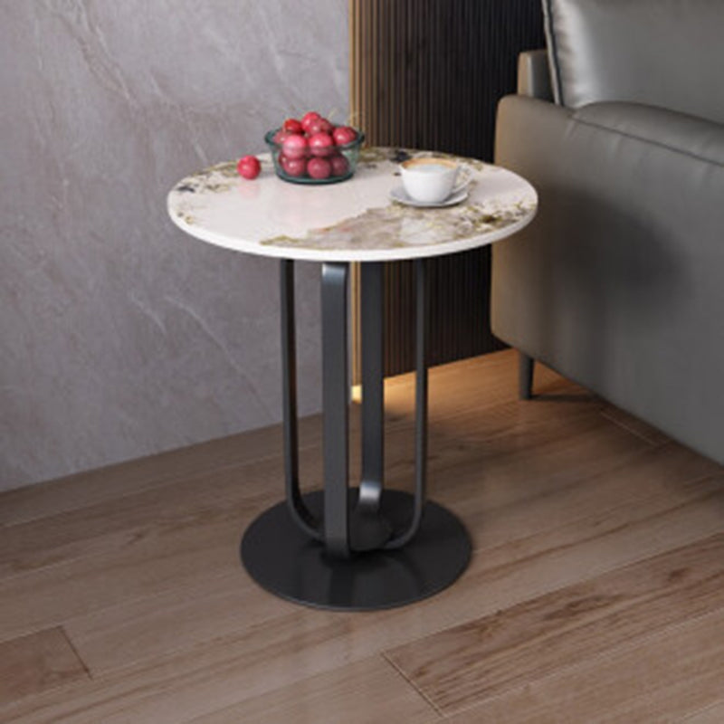 Contemporary Nordic Slab Stainless Steel Carbon Steel Round Side Table With 1-Tray For Living Room & Bedroom