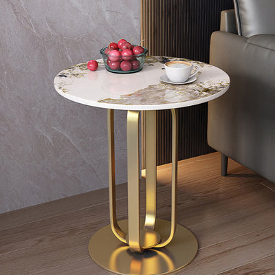 Contemporary Nordic Slab Stainless Steel Carbon Steel Round Side Table With 1-Tray For Living Room & Bedroom