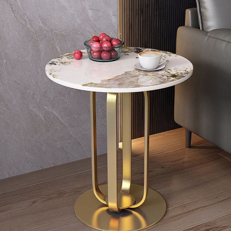Contemporary Nordic Slab Stainless Steel Carbon Steel Round Side Table With 1-Tray For Living Room & Bedroom