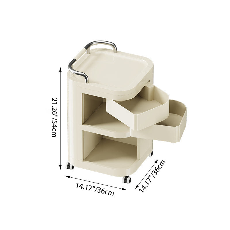 Zeitgenössischer nordischer ABS-Edelstahl-Quadratischer Beweglicher Aufbewahrungswagen Beistelltisch mit 2/3/4 Ebenen für Schlafzimmer und Wohnzimmer 