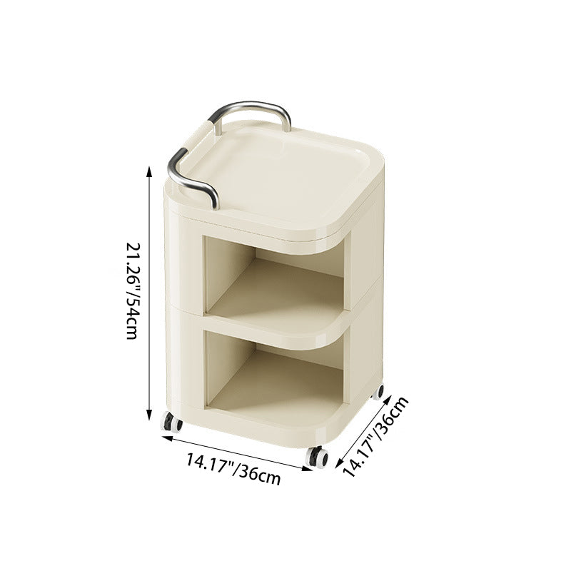 Zeitgenössischer nordischer ABS-Edelstahl-Quadratischer Beweglicher Aufbewahrungswagen Beistelltisch mit 2/3/4 Ebenen für Schlafzimmer und Wohnzimmer 