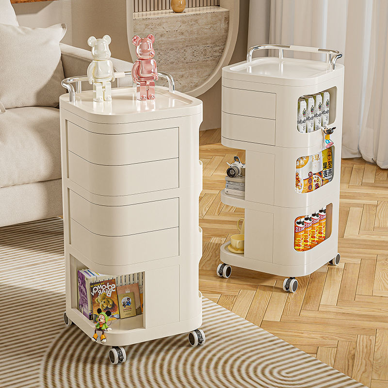 Zeitgenössischer nordischer ABS-Edelstahl-Quadratischer Beweglicher Aufbewahrungswagen Beistelltisch mit 2/3/4 Ebenen für Schlafzimmer und Wohnzimmer 