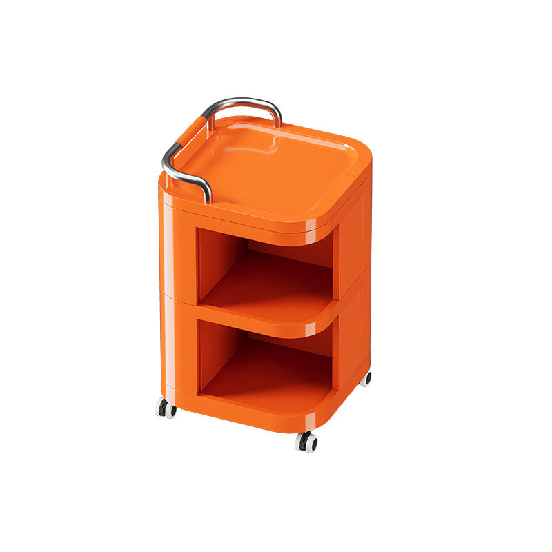 Zeitgenössischer nordischer ABS-Edelstahl-Quadratischer Beweglicher Aufbewahrungswagen Beistelltisch mit 2/3/4 Ebenen für Schlafzimmer und Wohnzimmer 