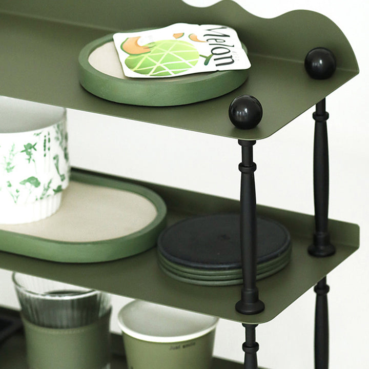 Contemporary Nordic Iron Plastic Wave-Edge Rectangular Storage Rack Side Table With 3 Tiers For Kitchen And Living Room