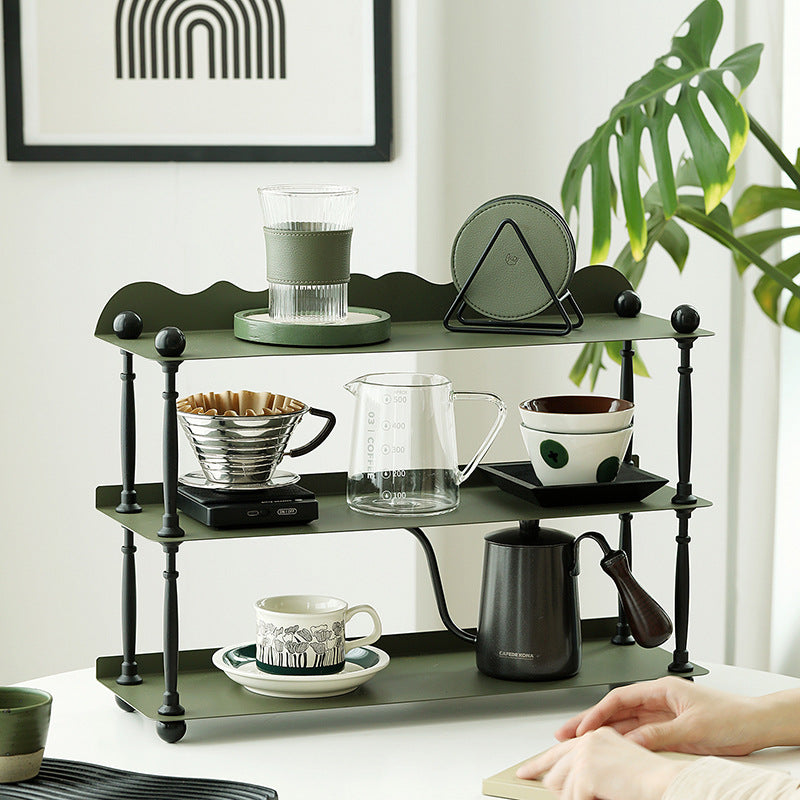 Contemporary Nordic Iron Plastic Wave-Edge Rectangular Storage Rack Side Table With 3 Tiers For Kitchen And Living Room