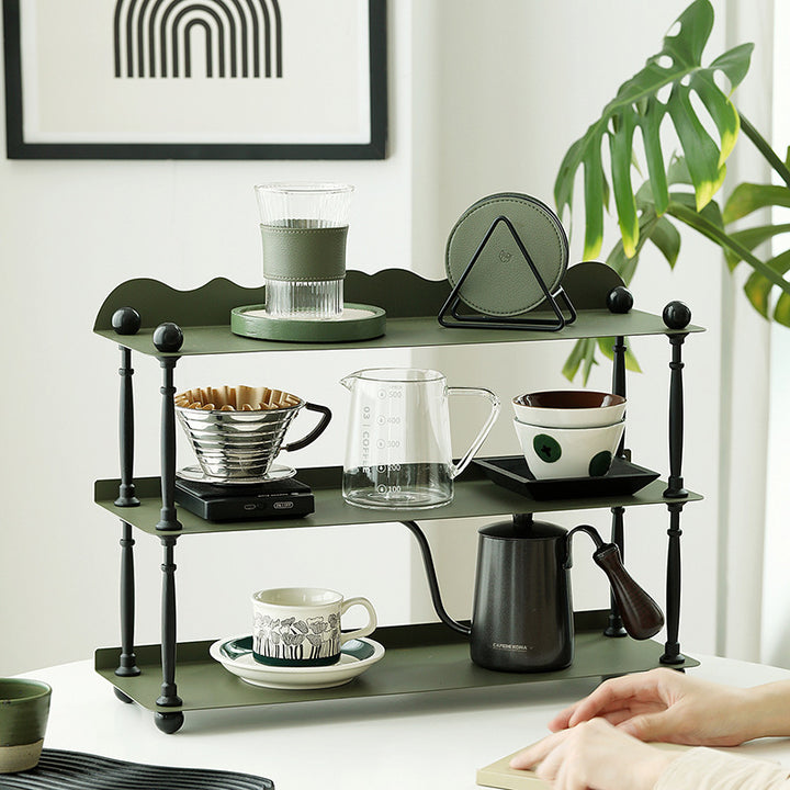Contemporary Nordic Iron Plastic Wave-Edge Rectangular Storage Rack Side Table With 3 Tiers For Kitchen And Living Room
