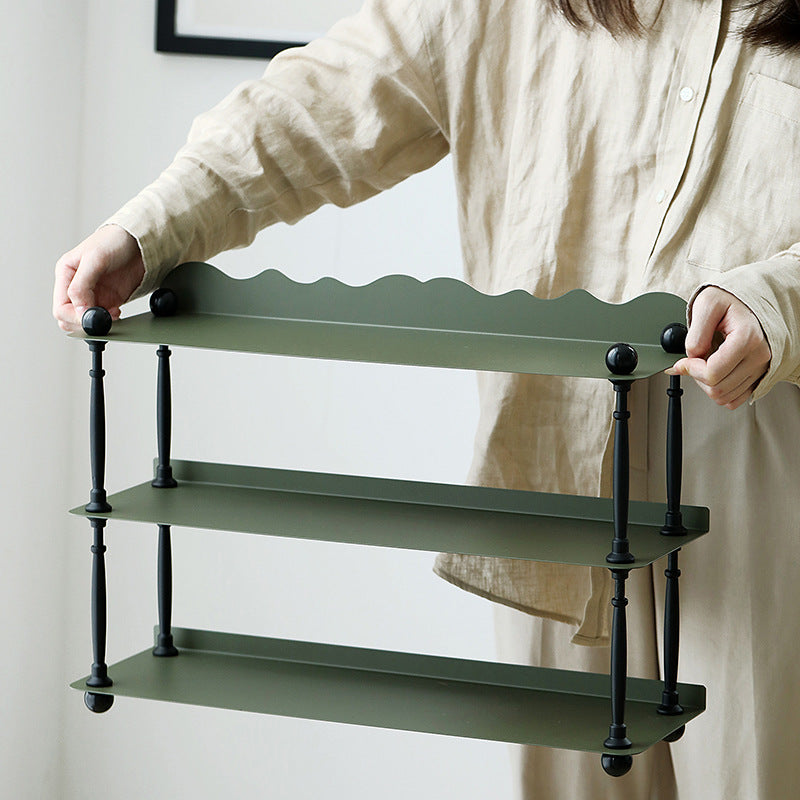 Contemporary Nordic Iron Plastic Wave-Edge Rectangular Storage Rack Side Table With 3 Tiers For Kitchen And Living Room
