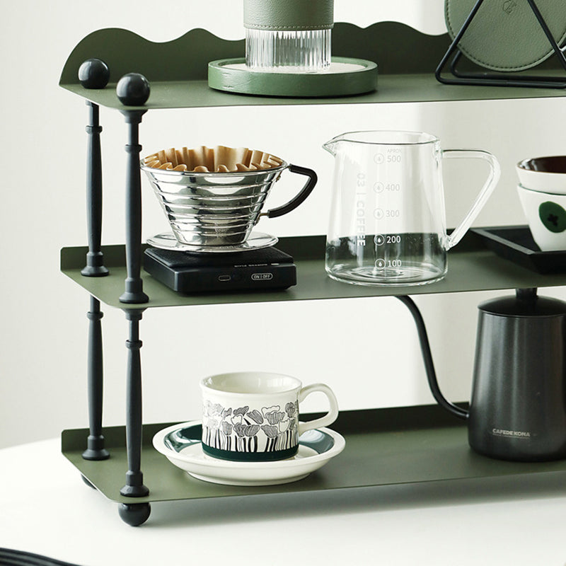 Contemporary Nordic Iron Plastic Wave-Edge Rectangular Storage Rack Side Table With 3 Tiers For Kitchen And Living Room