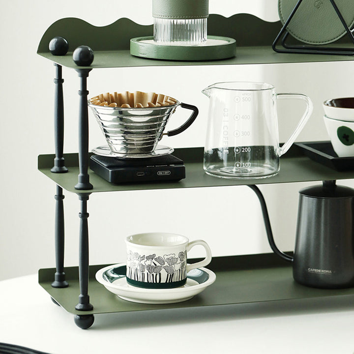 Contemporary Nordic Iron Plastic Wave-Edge Rectangular Storage Rack Side Table With 3 Tiers For Kitchen And Living Room