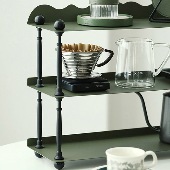 Contemporary Nordic Iron Plastic Wave-Edge Rectangular Storage Rack Side Table With 3 Tiers For Kitchen And Living Room