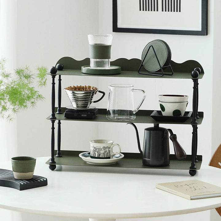 Contemporary Nordic Iron Plastic Wave-Edge Rectangular Storage Rack Side Table With 3 Tiers For Kitchen And Living Room
