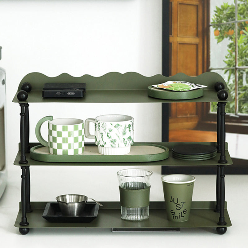 Contemporary Nordic Iron Plastic Wave-Edge Rectangular Storage Rack Side Table With 3 Tiers For Kitchen And Living Room