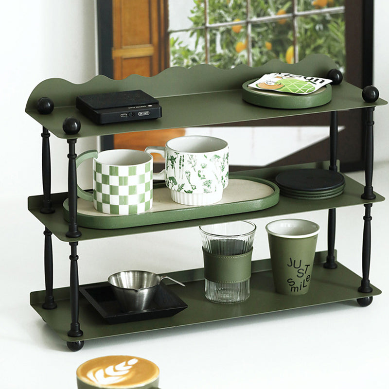 Contemporary Nordic Iron Plastic Wave-Edge Rectangular Storage Rack Side Table With 3 Tiers For Kitchen And Living Room
