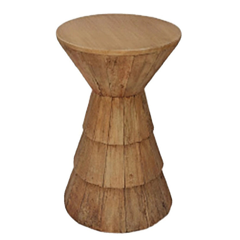 Traditional Farmhouse Magnesium Oxide Round Stump Side Table With Wood Grain Texture For Living Room And Bedroom