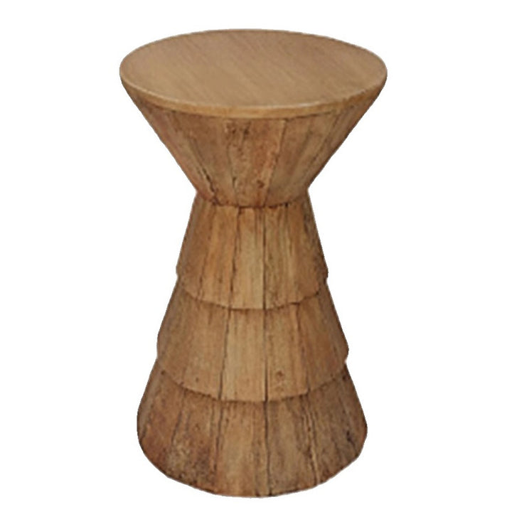 Traditional Farmhouse Magnesium Oxide Round Stump Side Table With Wood Grain Texture For Living Room And Bedroom