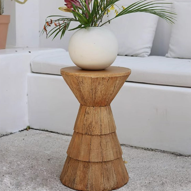 Traditional Farmhouse Magnesium Oxide Round Stump Side Table With Wood Grain Texture For Living Room And Bedroom