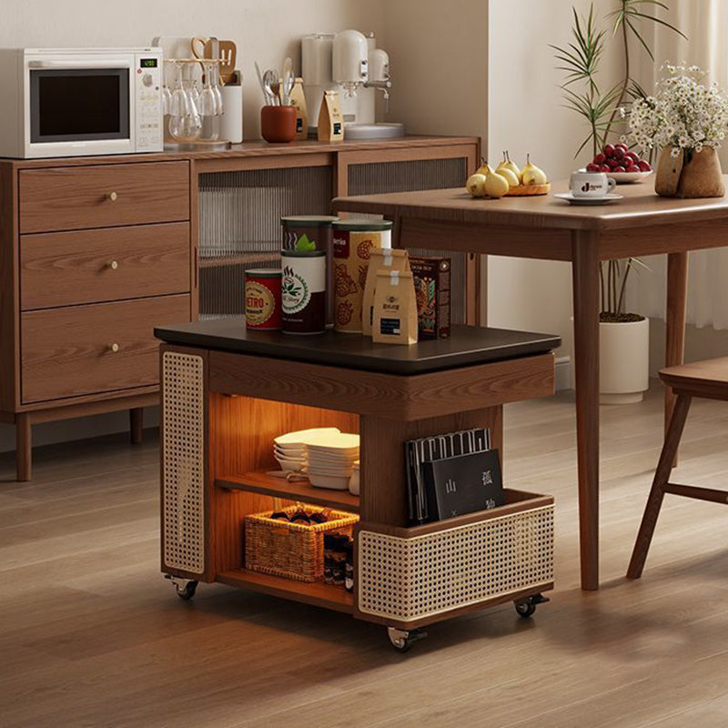 Mesa auxiliar rectangular contemporánea de madera maciza, ratán, vidrio y metal en forma de autobús con 5 gabinetes de almacenamiento y diseño de tapa elevable para sala de estar y dormitorio 