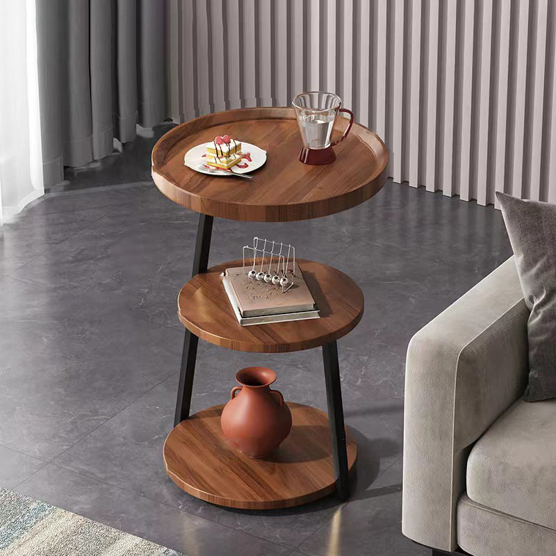 Zeitgenössischer nordischer MDF- und Metall-Rundtisch mit 3 Ebenen für das Wohnzimmer 