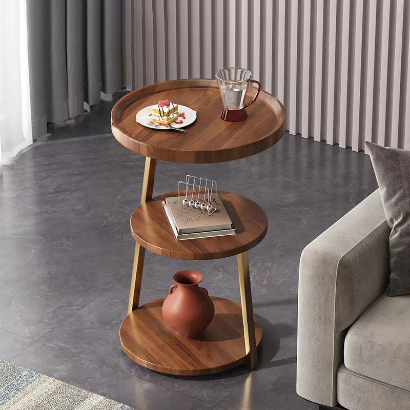 Zeitgenössischer nordischer MDF- und Metall-Rundtisch mit 3 Ebenen für das Wohnzimmer 
