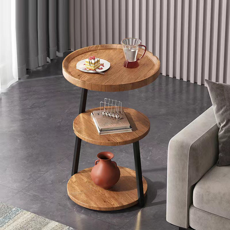 Zeitgenössischer nordischer MDF- und Metall-Rundtisch mit 3 Ebenen für das Wohnzimmer 