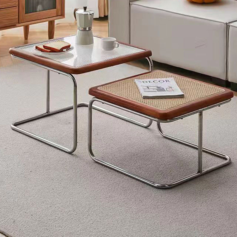 Zeitgenössisches Retro-gestreiftes Glas- und Edelstahl-Quadratisches Beistelltisch-Set Stapelbar Für Wohnzimmer 