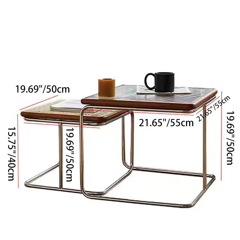 Zeitgenössisches Retro-gestreiftes Glas- und Edelstahl-Quadratisches Beistelltisch-Set Stapelbar Für Wohnzimmer 