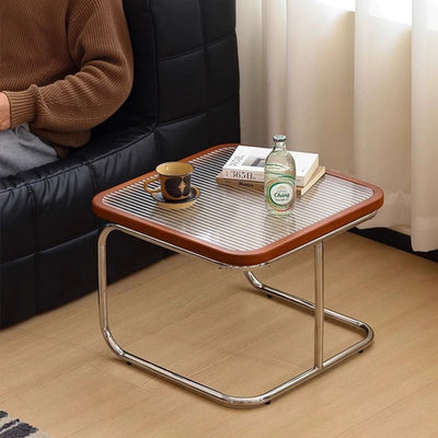 Zeitgenössisches Retro-gestreiftes Glas- und Edelstahl-Quadratisches Beistelltisch-Set Stapelbar Für Wohnzimmer 