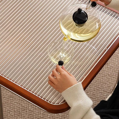 Zeitgenössisches Retro-gestreiftes Glas- und Edelstahl-Quadratisches Beistelltisch-Set Stapelbar Für Wohnzimmer 