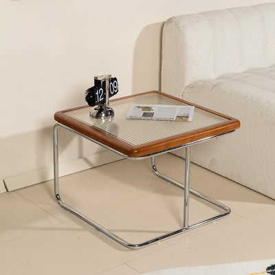 Zeitgenössisches Retro-gestreiftes Glas- und Edelstahl-Quadratisches Beistelltisch-Set Stapelbar Für Wohnzimmer 