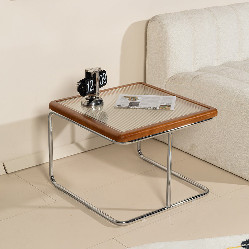 Zeitgenössisches Retro-gestreiftes Glas- und Edelstahl-Quadratisches Beistelltisch-Set Stapelbar Für Wohnzimmer 