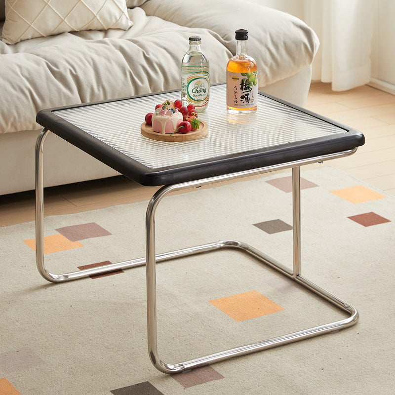 Contemporary Retro Striped Glass Plastic Rattan Stainless Steel Square Side Table Set Stackable For Living Room