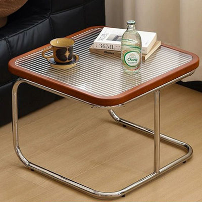 Zeitgenössisches Retro-gestreiftes Glas- und Edelstahl-Quadratisches Beistelltisch-Set Stapelbar Für Wohnzimmer 