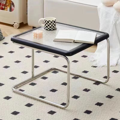 Zeitgenössisches Retro-gestreiftes Glas- und Edelstahl-Quadratisches Beistelltisch-Set Stapelbar Für Wohnzimmer 