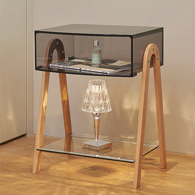 Zeitgenössischer nordischer Buchenholz-PC & Acryl-Rechteckiger Beistelltisch mit 2 Ebenen und 1 Schrank für das Wohnzimmer 
