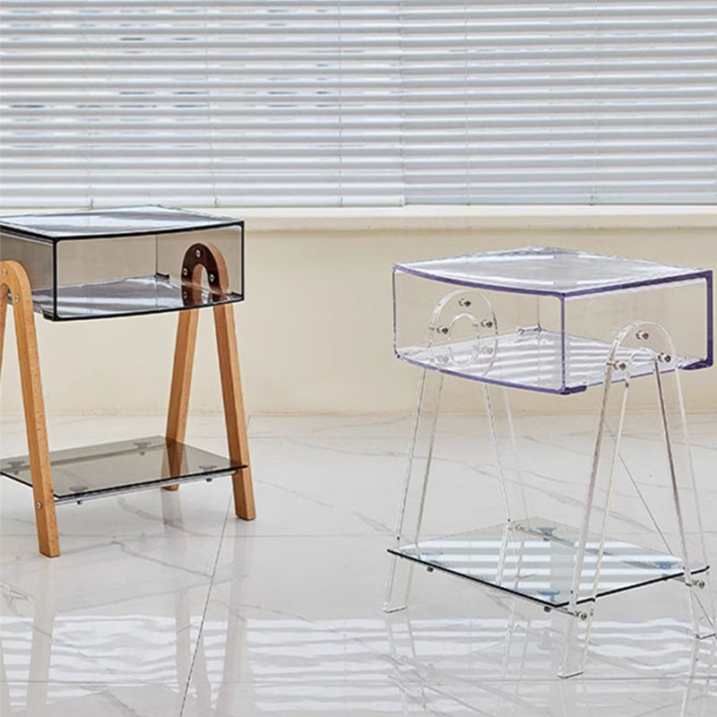 Zeitgenössischer nordischer Buchenholz-PC & Acryl-Rechteckiger Beistelltisch mit 2 Ebenen und 1 Schrank für das Wohnzimmer 