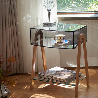 Zeitgenössischer nordischer Buchenholz-PC & Acryl-Rechteckiger Beistelltisch mit 2 Ebenen und 1 Schrank für das Wohnzimmer 