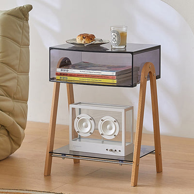 Zeitgenössischer nordischer Buchenholz-PC & Acryl-Rechteckiger Beistelltisch mit 2 Ebenen und 1 Schrank für das Wohnzimmer 